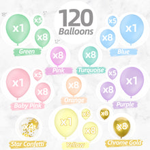 Load image into Gallery viewer, Pastel Balloon Garland Kit | 120 Pack | 8 Rainbow Colors, Chrome Gold Balloons