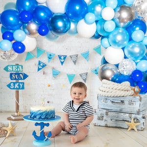 Blue Balloon Garland Kit | 120 Pack | Blue, Royal and Light Blue, Chrome Silver, Silver Confetti Balloons