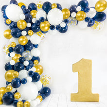 Load image into Gallery viewer, Navy Blue &amp; Gold Balloon Garland Kit | 120 Pack |  Navy Blue, Chrome Gold, White, Gold Confetti Balloons