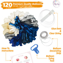 Load image into Gallery viewer, Navy Blue &amp; Silver Balloon Garland Kit | 120 Pack |  Navy Blue, Chrome Silver, White, Silver Confetti Balloons