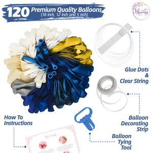 Navy Blue & Gold Balloon Garland Kit | 120 Pack |  Navy Blue, Chrome Gold, White, Gold Confetti Balloons