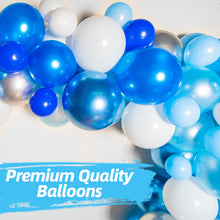 Load image into Gallery viewer, Blue Balloon Garland Kit | 120 Pack | Blue, Royal and Light Blue, Chrome Silver, Silver Confetti Balloons